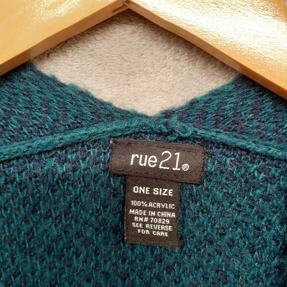 Rue 21 Womens One Size Blue Teal Shawl Sweater Duster Cardigan Aztec Open Front - Picture 2 of 6